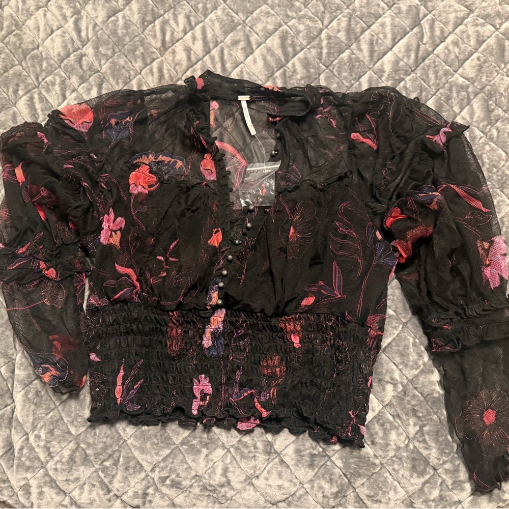 Floral Black and Pink Women's Top